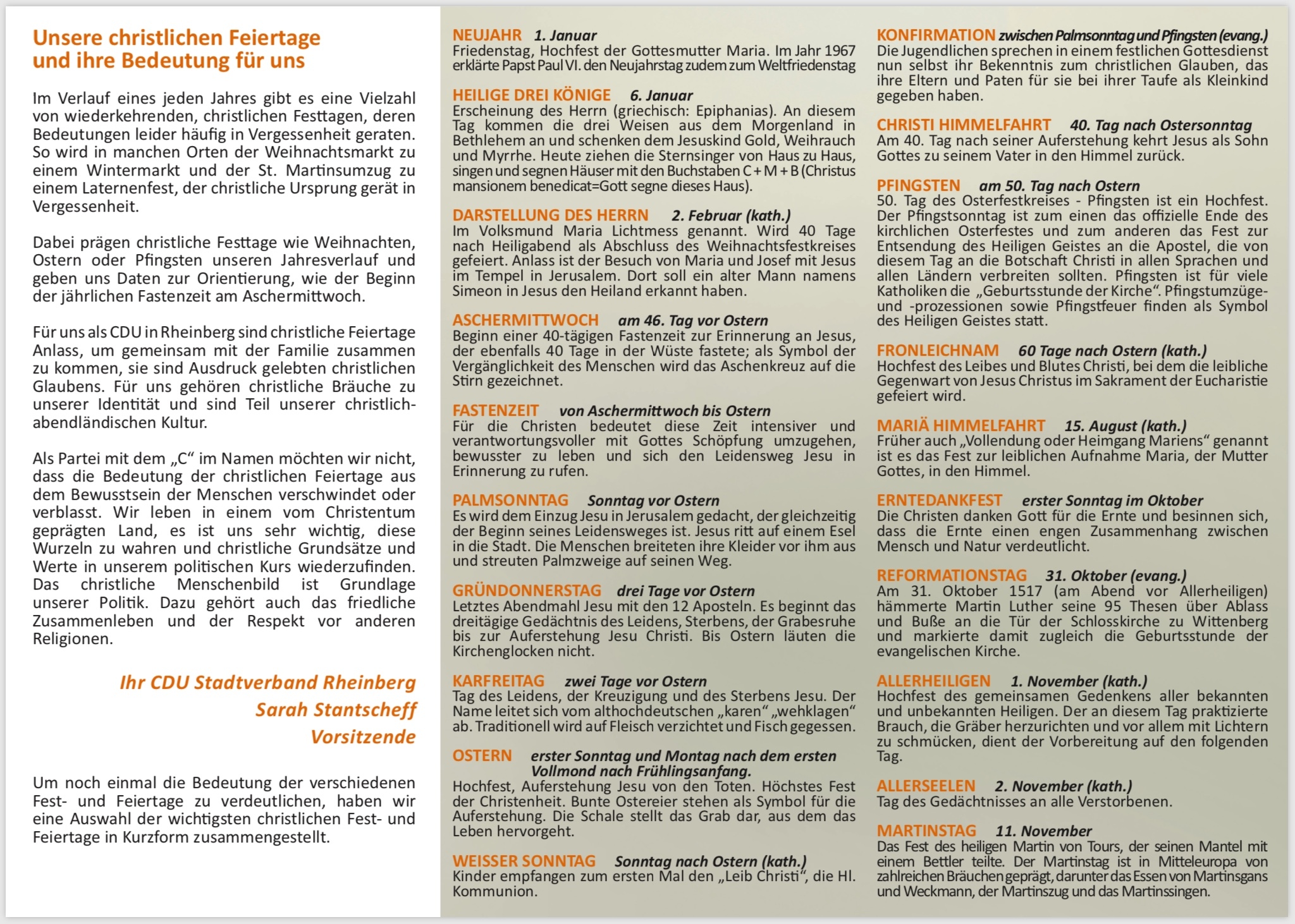 Christliche Feiertage Und Ihre Bedeutung F r Uns CDU Rheinberg
