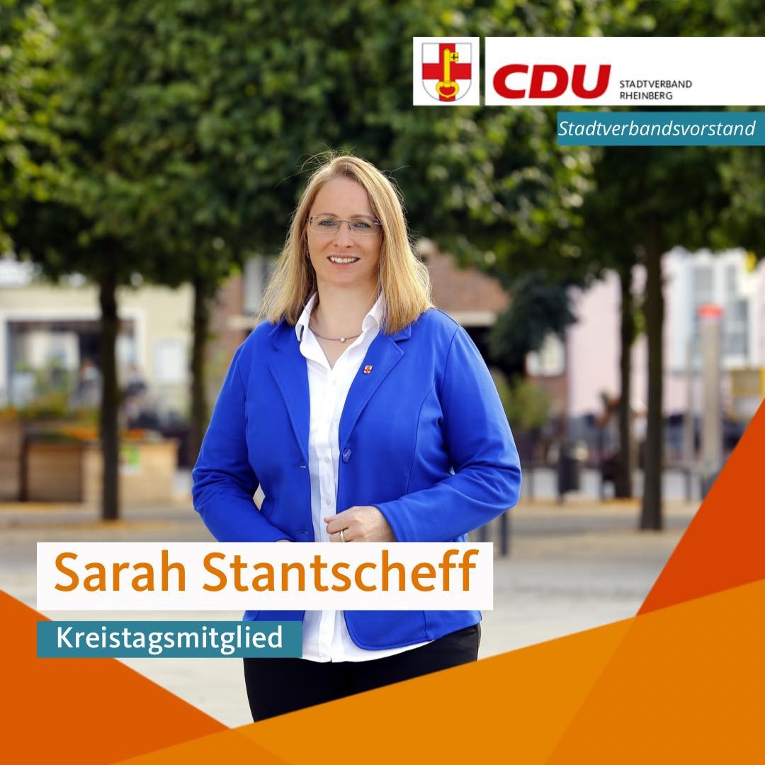 Heute möchten wir Euch gerne unser beratendes Mitglied und Kreistagsmitglied @sarah.stantscheff  vorstellen.

Warum bin ich Mitglied der CDU?
Ich bin Mitglied in der CDU, weil für unsere Politik grundlegend ist, die Interessen aller Generationen - von der Geburt bis ins hohe Alter - und alle Lebensbereiche zu berücksichtigen. In den Ideen und Grundsätzen der CDU spiegeln sich meine Wertvorstellungen mit denen ich durchs Leben gehe wieder. Die Bedeutung des C in unserem Parteinamen ist für mich ein wichtiger Markenkern der CDU, der unbedingt erhalten bleiben und gelebt werden muss. Das C ist für mich Verantwortung und Verpflichtung zugleich und ein Wegweiser für meine politische Arbeit.

Was ist meine Aufgabe im Stadtverbandsvorstand?
Als Kreistagsmitglied bin ich beratendes Mitglied des CDU Stadtverbandsvorstand.