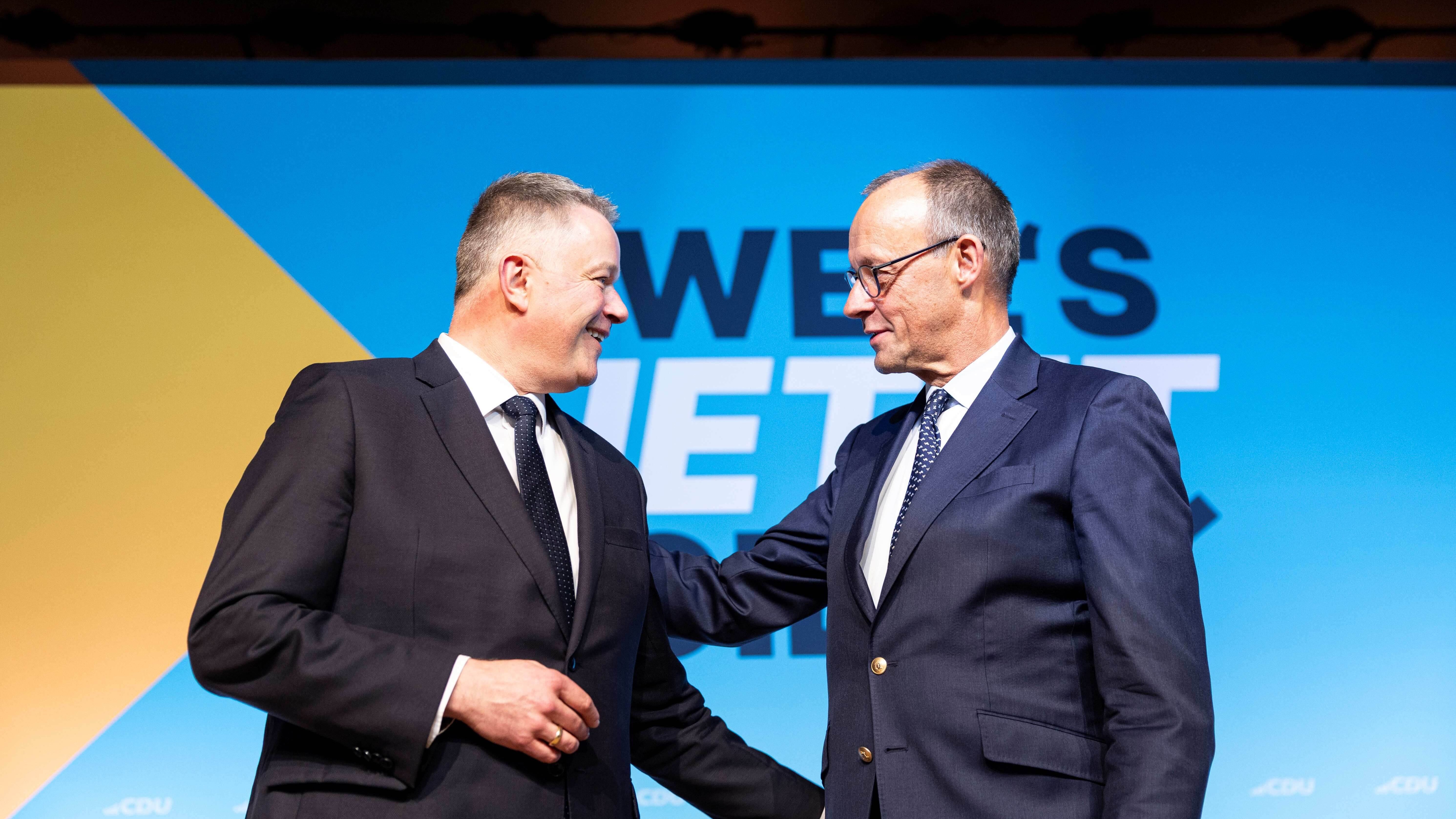 Friedrich Merz und der CDU-Spitzenkandidat für Rheinland-Pfalz, Gordon Schnieder