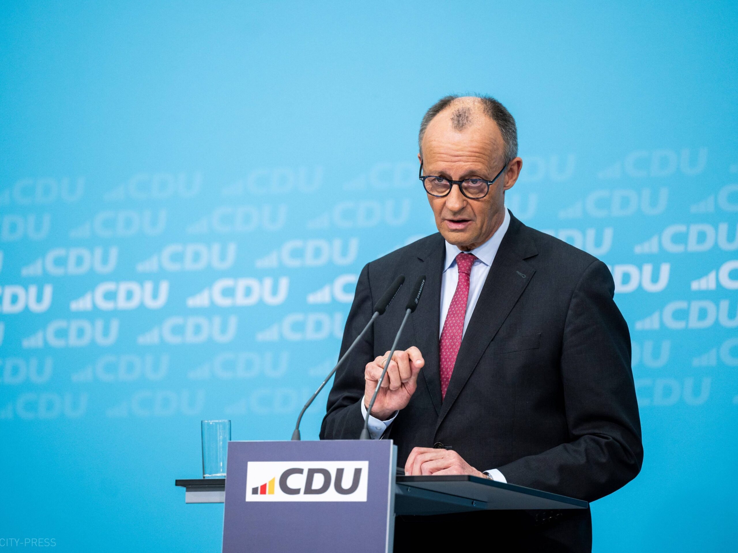 CDU-Bundeskanzler Friedrich Merz bei der Pressekonferenz im Konrad-Adenauer-Haus